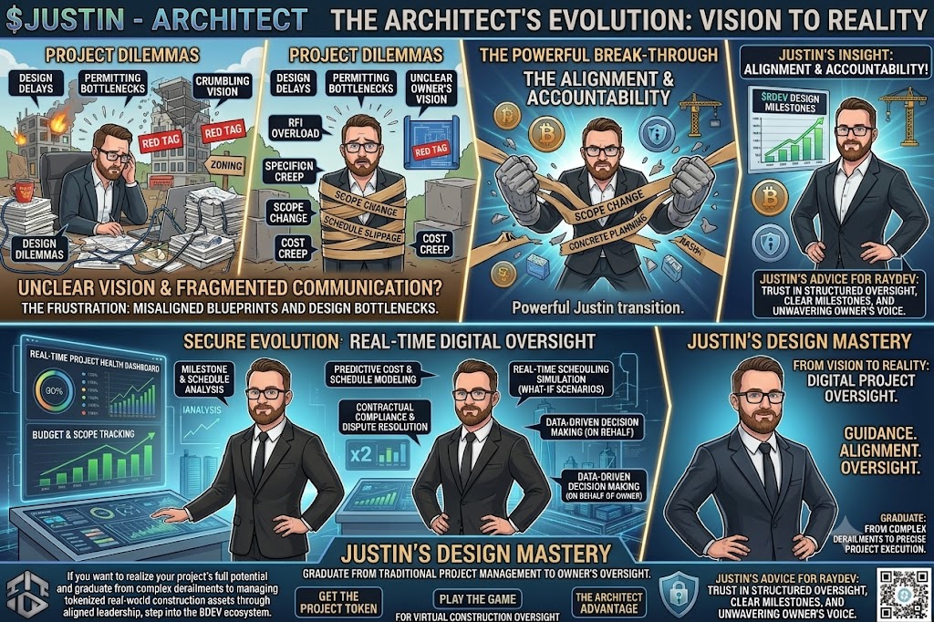 Justin the Architect comic timeline: design dilemmas to digital design mastery